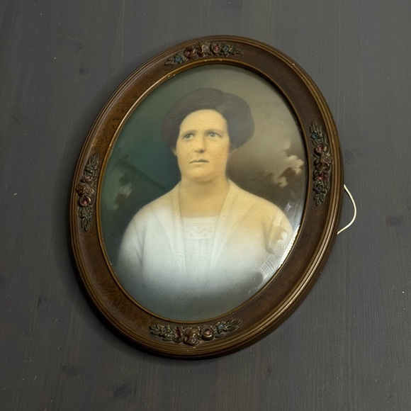 Vintage Antique Beveled Glass Wood Picture Frame w/ Photo Wall Hanging - Picture 1 of 7